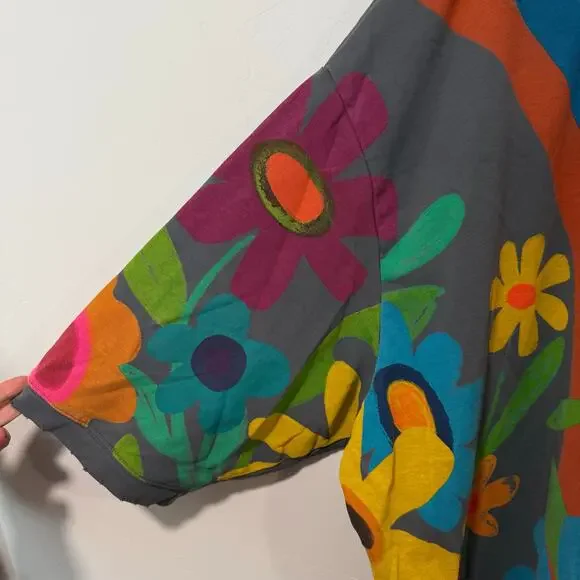 Natural Life Women's Billie Oversized Sweatshirt Tunic Boho Floral Gray OS - Picture 4 of 8